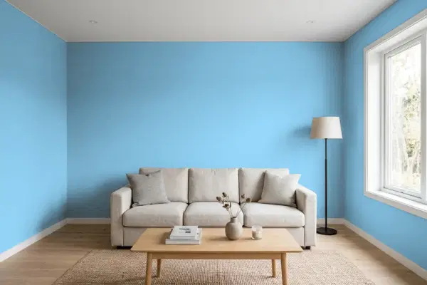 Living room with walls painted Sherwin-Williams Regale Blue SW 6801 (simulated)