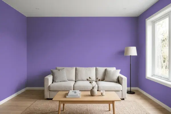 Living room with walls painted PPG Paints Reign Over Me 1248-7 (simulated)