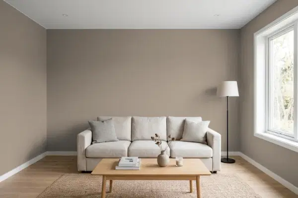 Living room with walls painted Benjamin Moore Revolutionary Storm CW-155 (simulated)