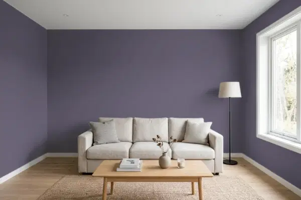 Living room with walls painted Sherwin-Williams Ripe Berry SW 9689 (simulated)