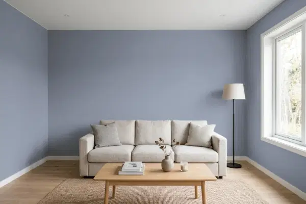Living room with walls painted Behr River Tour PPU15-08 (simulated)