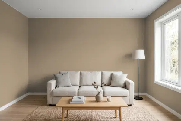 Living room with walls painted Valspar Riverbed's Edge 3008-9B (simulated)