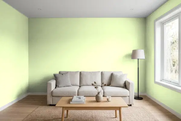 Living room with walls painted Benjamin Moore Riverdale Green 415 (simulated)