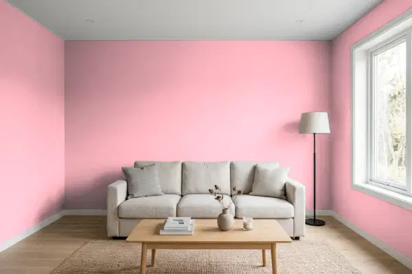 Living room with walls painted Benjamin Moore Romance 1333 (simulated)