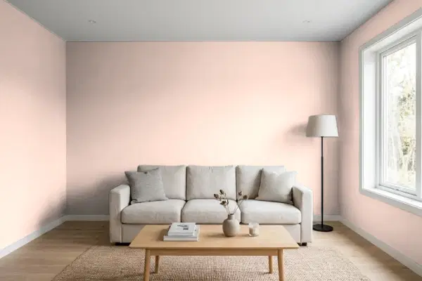 Living room with walls painted Sherwin-Williams Romance SW 6323 (simulated)