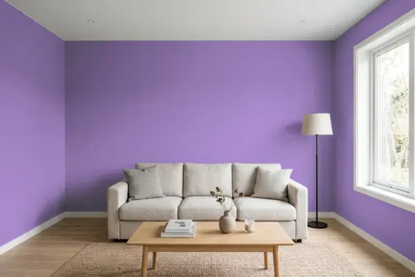Living room with walls painted Behr Romantic Moment P570-5 (simulated)