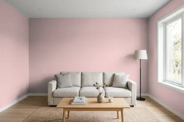 Living room with walls painted Valspar Romantic Smoke 1005-8A (simulated)