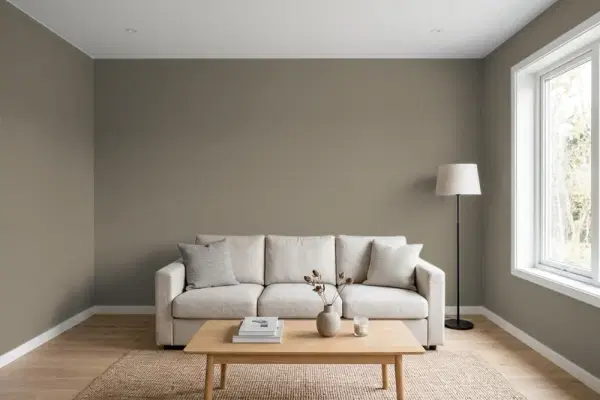 Living room with walls painted Behr Rooftop Garden QE-38 (simulated)