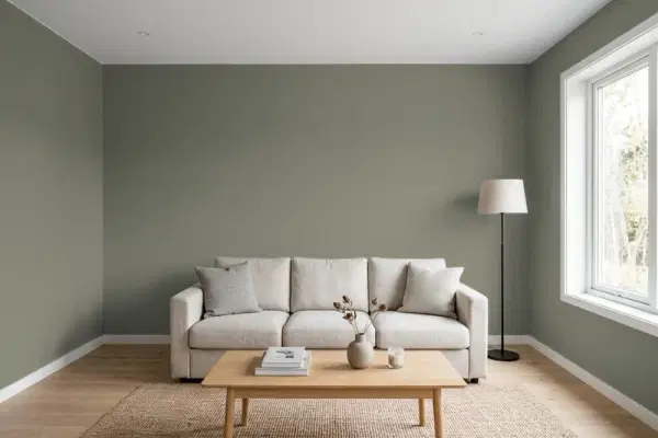 Living room with walls painted Benjamin Moore Rooftop Garden CSP-765 (simulated)