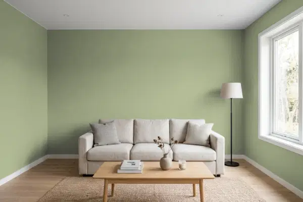 Living room with walls painted Sherwin-Williams Rookwood Jade SW 2812 (simulated)