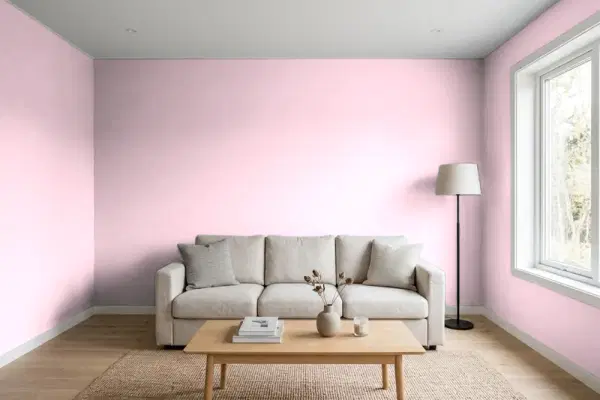 Living room with walls painted Benjamin Moore Rose Garden 1353 (simulated)