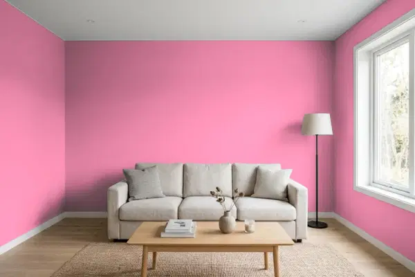 Living room with walls painted PPG Paints Rose Glory 1181-5 (simulated)