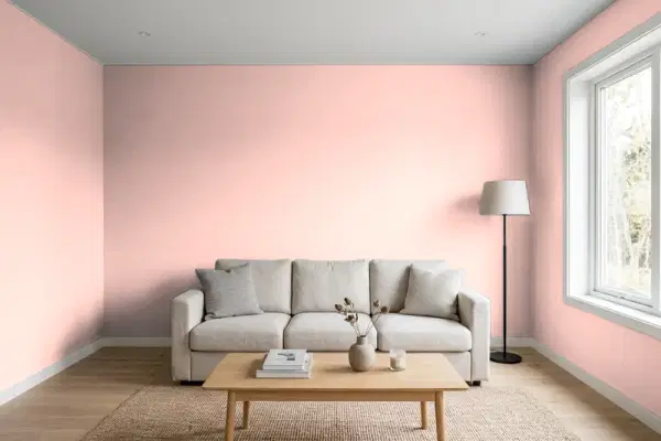Living room with walls painted PPG Paints Rose Pink 1189-3 (simulated)