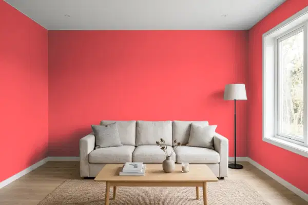 Living room with walls painted Benjamin Moore Rose Quartz 2002-30 (simulated)