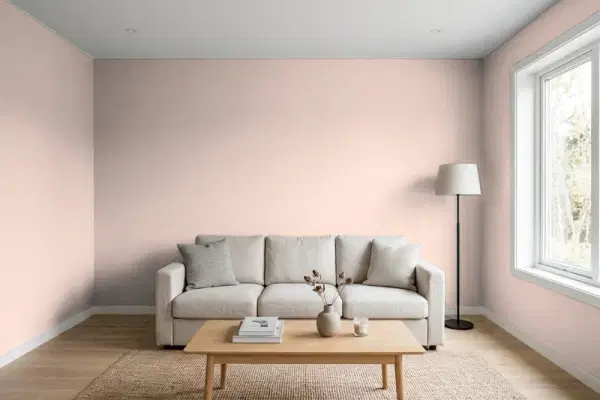 Living room with walls painted Valspar Rose Scroll 2002-10C (simulated)