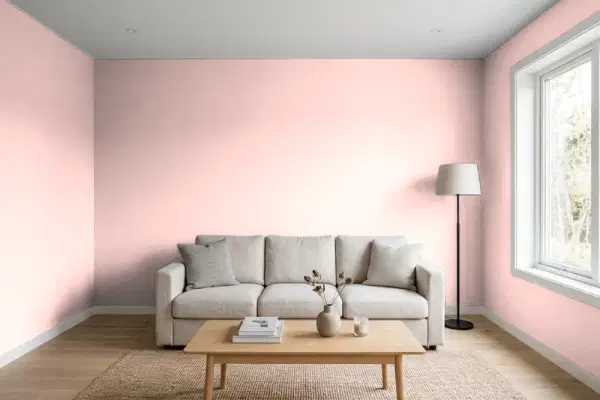 Living room with walls painted Behr Rose Sorbet 150A-2 (simulated)
