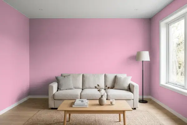Living room with walls painted Sherwin-Williams Rosebay SW 6563 (simulated)