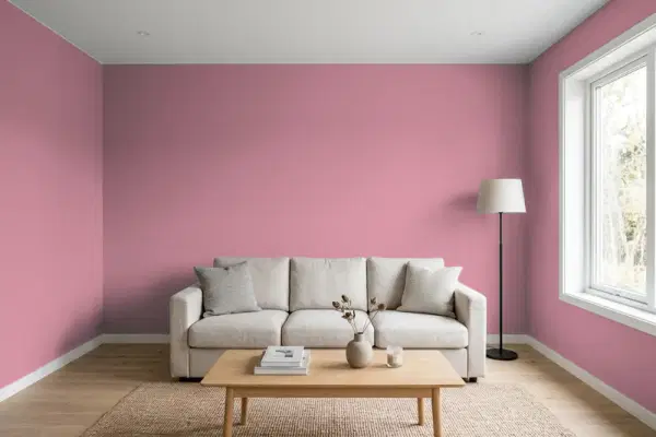 Living room with walls painted Benjamin Moore Rosewood 2082-40 (simulated)