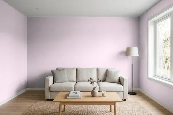 Living room with walls painted Behr Rosy Lavender 680E-3 (simulated)