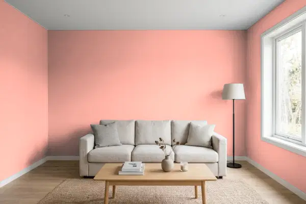Living room with walls painted Behr Rosy Outlook 190D-4 (simulated)