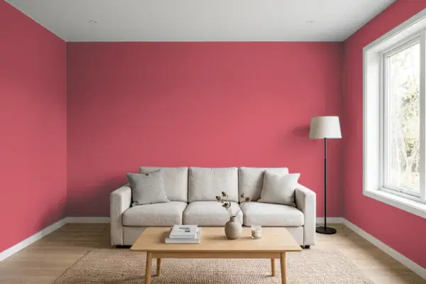 Living room with walls painted Benjamin Moore Rouge 2084-30 (simulated)