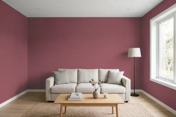 Living room with walls painted Behr Rouge Charm HDC-SP14-11 (simulated)