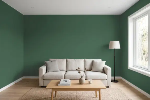 Living room with walls painted PPG Paints Royal Hunter Green 1133-7 (simulated)
