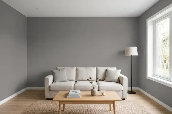 Living room with walls painted Valspar Rugged Suede 4003-2B (simulated)