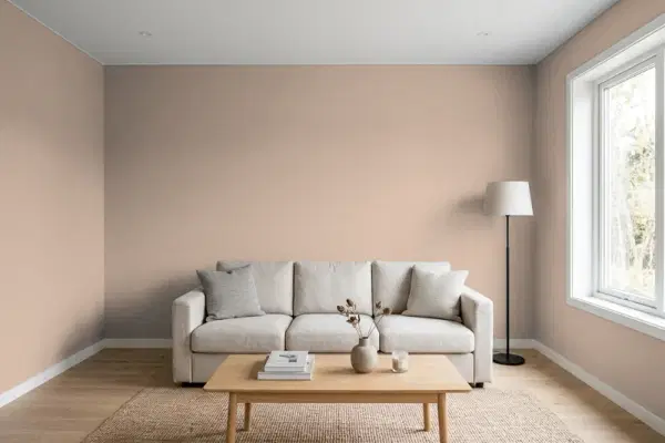 Living room with walls painted Behr Rugged Tan N190-4 (simulated)