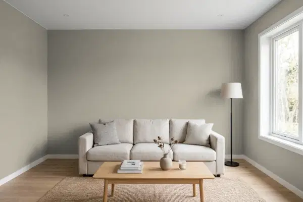 Living room with walls painted Sherwin-Williams Rushing River SW 7746 (simulated)