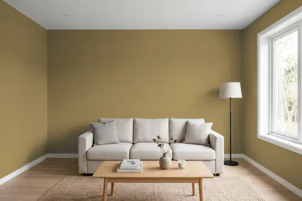 Living room with walls painted PPG Paints Rustic Ranch 1104-6 (simulated)
