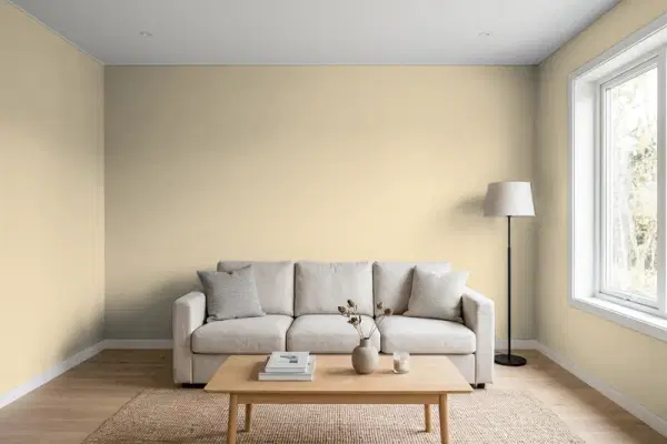 Living room with walls painted Behr Rye Bread PPU8-10 (simulated)