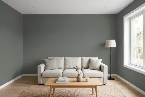 Living room with walls painted Valspar Sable Evening 5006-2C (simulated)