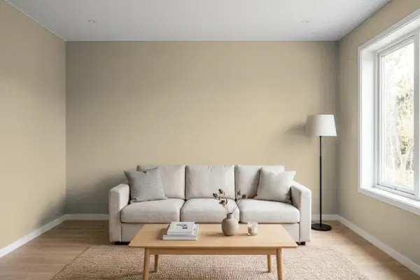 Living room with walls painted Behr Safari Vest PPU7-22 (simulated)