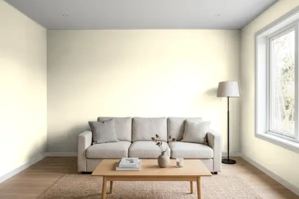 Living room with walls painted Valspar Saffron Ivory 7003-21 (simulated)