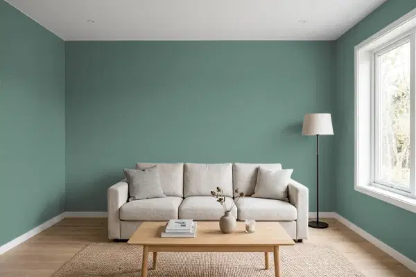 Living room with walls painted PPG Paints Salal Leaves 1137-6 (simulated)