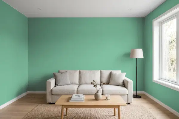 Living room with walls painted Valspar Salamander 6001-8B (simulated)