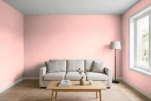 Living room with walls painted Valspar Salmon Bisque 2003-4B (simulated)
