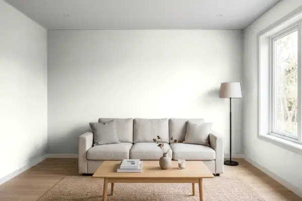 Living room with walls painted Behr Salt Cellar PPU25-11 (simulated)