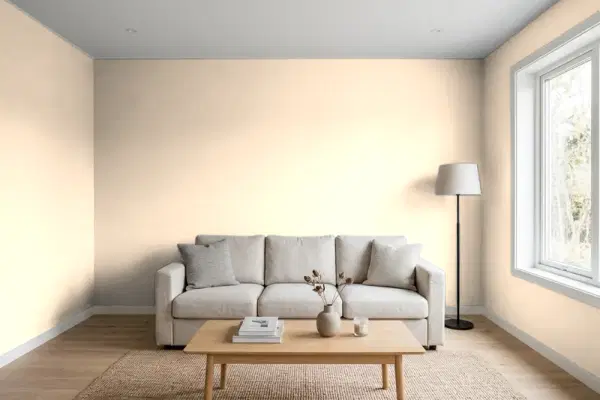 Living room with walls painted Behr Sand Dollar White 300C-2 (simulated)