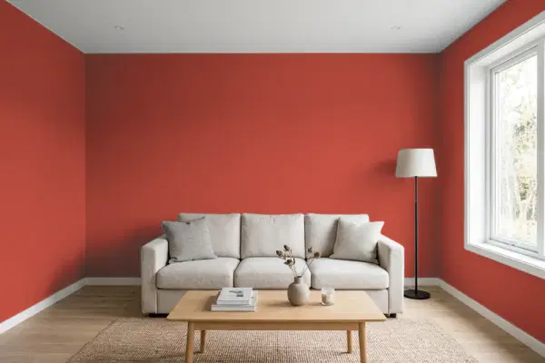 Living room with walls painted Benjamin Moore Sangria 2006-20 (simulated)