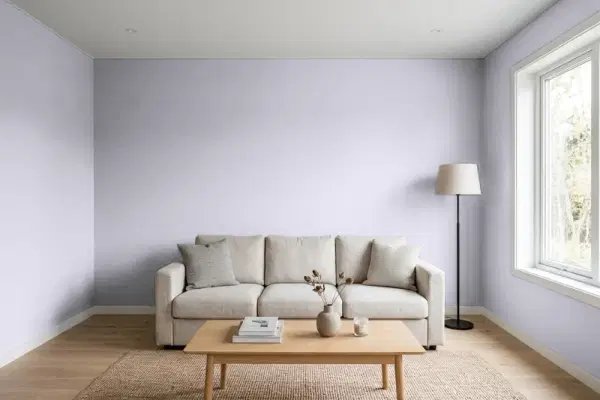Living room with walls painted Behr Satire MQ5-40 (simulated)