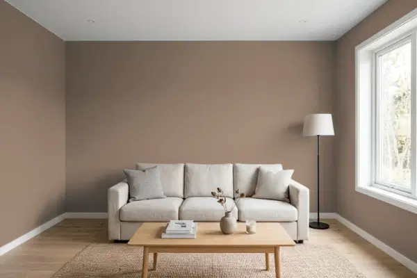 Living room with walls painted Valspar Scented Candle 2006-9B (simulated)