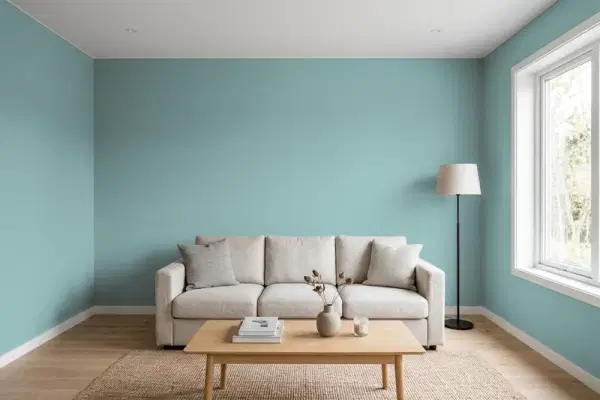 Living room with walls painted Behr Schooner MQ6-07 (simulated)