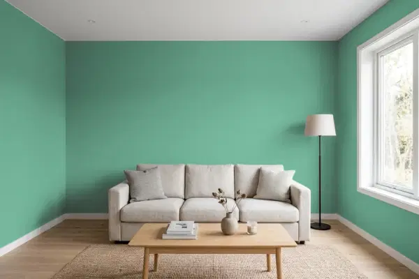 Living room with walls painted Behr Scotch Lassie 480D-5 (simulated)