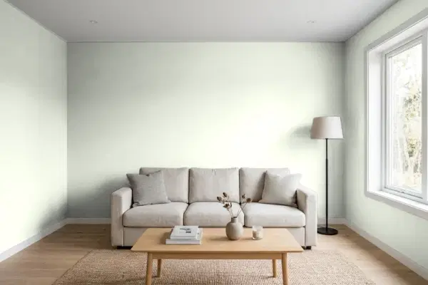 Living room with walls painted Valspar Sculpture White 7005-22 (simulated)