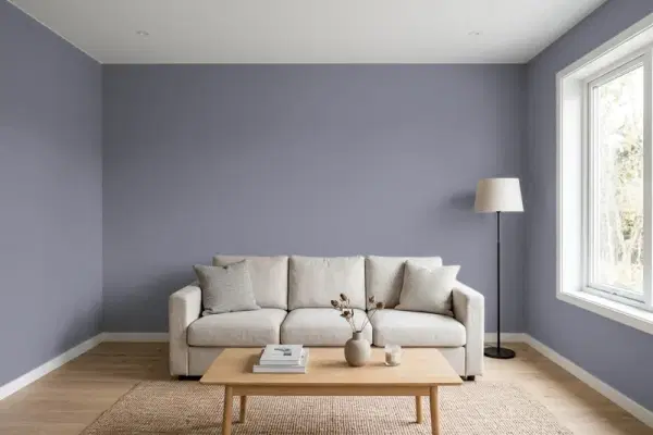 Living room with walls painted Benjamin Moore Sea Life 2118-40 (simulated)