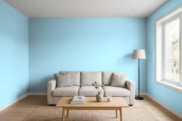 Living room with walls painted Behr Sea Rover 540C-3 (simulated)