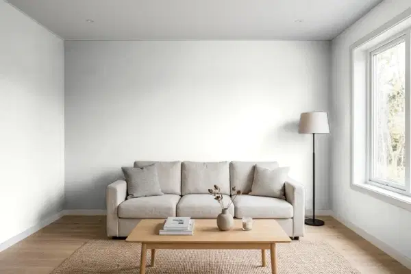 Living room with walls painted Valspar Seashell Gray 4003-1A (simulated)
