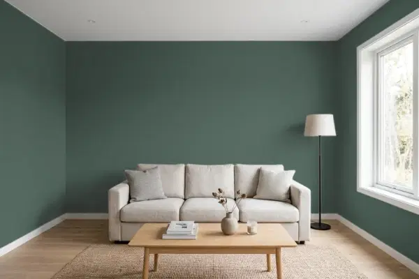 Living room with walls painted Behr Secluded Woods S420-7 (simulated)